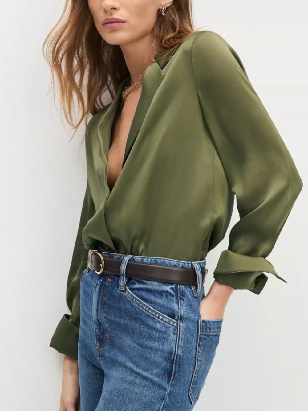 NWT Favorite Daughter The Lily Top XS/S/L Smoketree Green Blouse - Picture 1 of 6